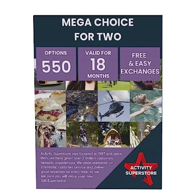 Image of Activity Superstore Mega Choice for Two Gift Experience Voucher, 550 Options Available, 18 month Validity, Days, Days Out Gifts, Couples Retirement Gifts