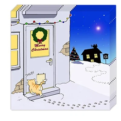 Image of Twizler Funny Christmas Cards Pack of 6 Drunk Cat Design Multipack Merry