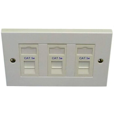 Image of Comms2Go CAT5e Triple Port Faceplate Socket RJ45 Ethernet Network Face Plate Module (3 port)