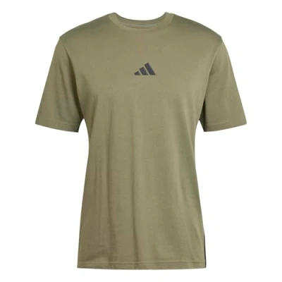 Image of adidas Men&#039;s Essential Three Stripes Single Jersey TEE, Olive strata/Black, XS