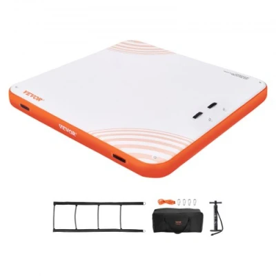 Image of VEVOR Inflatable Floating Dock, 10 x 10FT Dock Platform, Non Slip Water Mat with Portable Carrying Bag &amp; Detachable Ladder, Platform Island Raft for Pool Beach Ocean