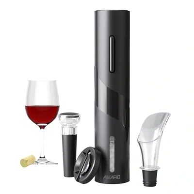 Image of AIKARO Electric Wine Bottle Opener Automatic Electronic Corkscrew, Battery Operated (Set)