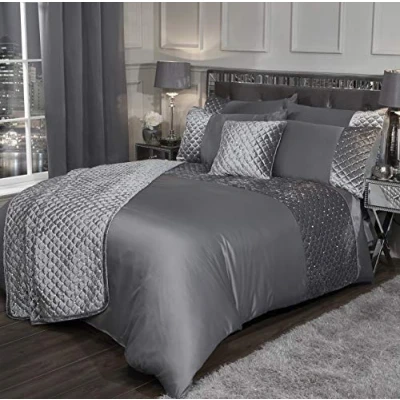 Image of Emma Barclay Glamour Quilted Sequin Velvet Duvet Set in Silver Single Bed