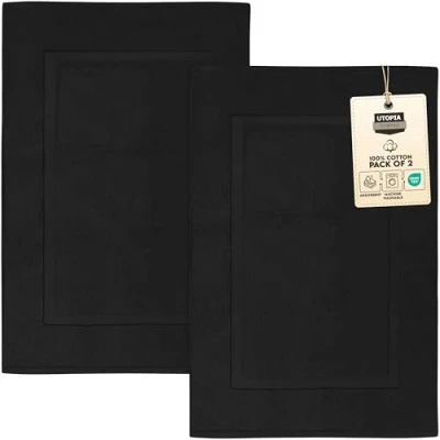 Image of Utopia Towels Luxury Ringspun Cotton Bath Mat Size Maximum Absorbency Machine Washable 2Pack (21&quot; X 34&quot;) Black