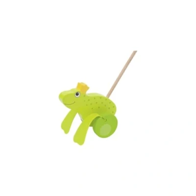 Image of GOKI 54938 Frog King Push Along Toy, Green