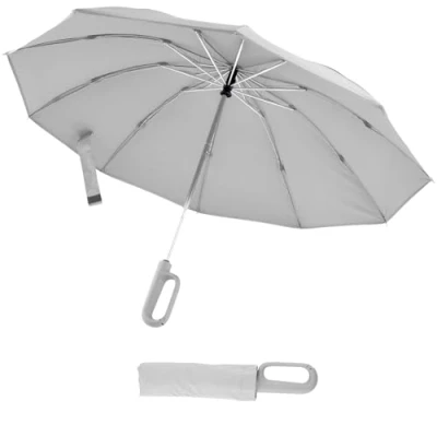 Image of Ring Buckle Travel Umbrella, Compact Strong Windproof Umbrella with Reflective Safety Strip,Automatic Reverse Folding Lightweight for Wind Rain Sun Men and Women(grey)