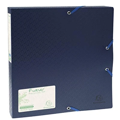 Image of Exacompta Ref 553572E Forever Collection Recycled PP Filing Box 250 x 320mm in Size, Suitable for Storing A4 Documents, 40mm Spine with Label Blue