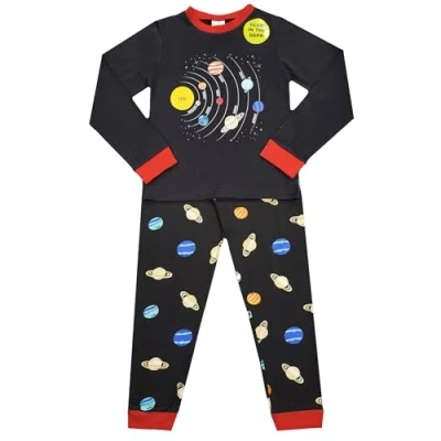 Image of JJLC Boys Planets Pyjamas Sun Earth Glow in the Dark Nightwear (Planets, 3 4 Years)