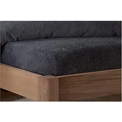 Image of Sleepdown Teddy Fleece Fitted Sheet Plain Thermal Warm Cosy Super Soft Bedsheet Bed Linen King Charcoal 5056242841685