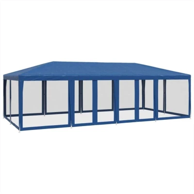 Image of vidaXL Party Tent with 12 Mesh Sidewalls Blue 8x4 m HDPE