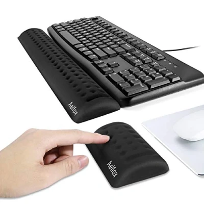 Image of Aelfox Memory Foam Keyboard Wrist Rest&amp;Mouse Rest, Ergonomic Design Pad for Computer Laptop Support, Arm Rest Desk Accessories in Home Office School(Black)