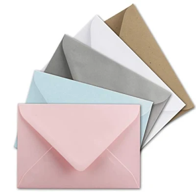 Image of FarbenFroh by GUSTAV NEUSER 50x envelope set of colored envelopes pastel in DIN C8 7.6 x 5.2 cm miniature with wet glue 5 colors