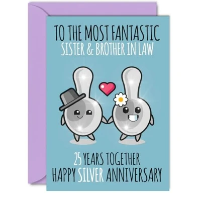 Image of Cute Silver Anniversary Card for Sister &amp; Brother In Law 25 Years Together Happy 25th Wedding Cards Sister, A5 Greeting Anniversaries