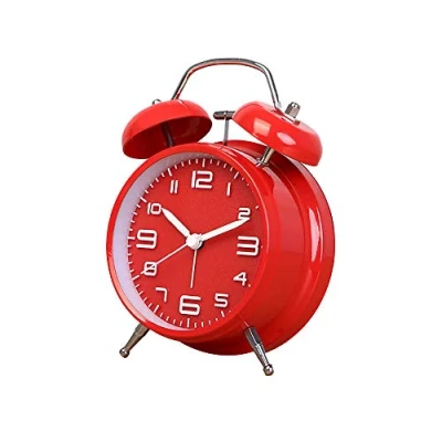 Image of Twin Bell Alarm Clock, Loud Mechanical Wind Up Clock with Stereoscopic Dial, Non Ticking，Luminous, Red