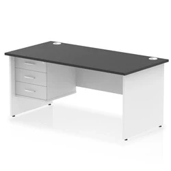 Image of Impulse 1600x800 Desk Black/White Panel End Leg 1x3 Drawer Fixed Ped