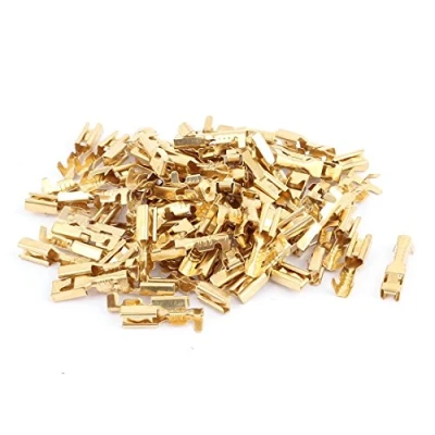 Image of sourcing map 80 Pcs Gold Tone 15mm Length Female Spade Crimp Terminal Connectors