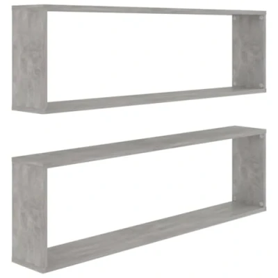 Image of vidaXL Wall Cube Shelf 2 pcs in Concrete Grey Modern Design, Functional Storage, Made of Durable Engineered Wood, For Living Room or Hallway.