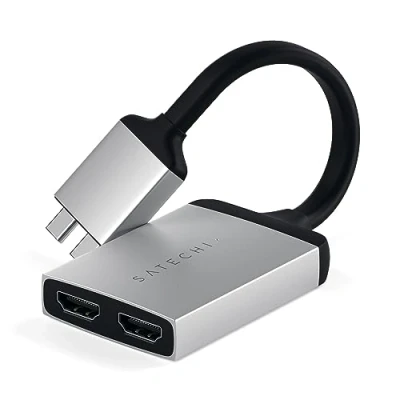 Image of Satechi Aluminum Type C Dual HDMI Adapter 4K 60Hz with USB PD Charging For M2/ M1 MacBook Pro/Air (Silver)