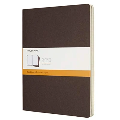 Image of Moleskine Cahier Journal Set of 3 Ruled Notebooks, Cardboard Cover Size Extra Large 19 x 25 cm Colour Kraft Brown 120 Pages