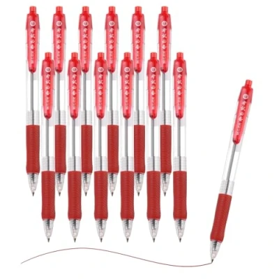 Image of M&amp;G Ballpoint Pen 0.5mm, 12pcs Retractable Fine Point Red Ink Click Ball Writing Supplies for Journaling Home Office Classroom, Clear