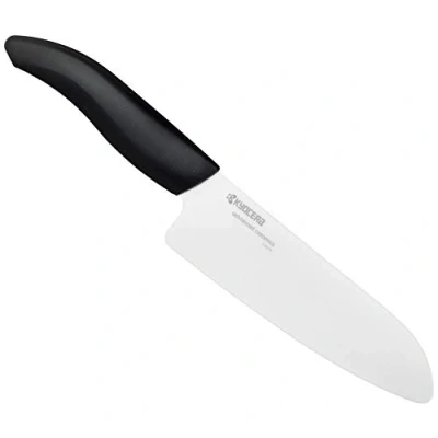 Image of KYOCERA FK 160 WH BK EU 16cm Chef&#039;s Santoku Knife Black Handle, Steel