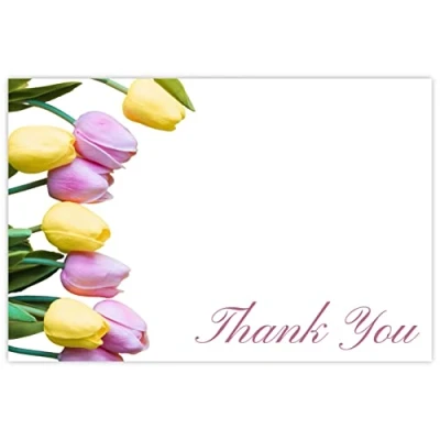 Image of celloexpress Thank You (Tulips) Flower Message Cards 60mm x 90mm Everyday Occasions Florist Card Gift Notes (Pack of 20)