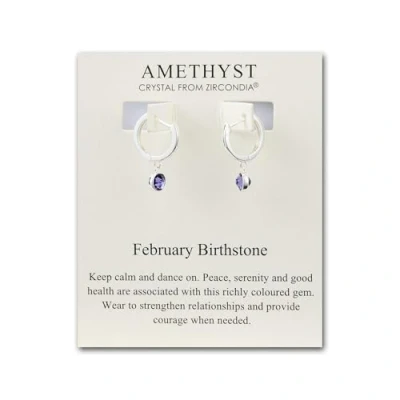 Image of Philip Jones February Birthstone Hoop Earrings Created with Amethyst Zircondia® Crystals