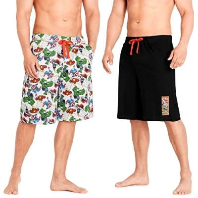 Image of Marvel Mens Shorts, Joggers Bottoms with Iron Man Captain America Hulk and Thor, Casual Summer Shorts for Men, Gifts Men Teenagers (Black, L)