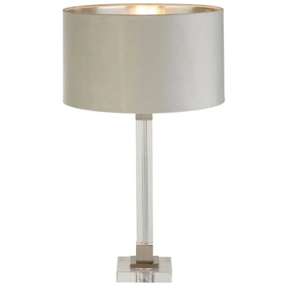 Image of Scarborough Table Lamp Crystal, Satin Nickel, Grey Velvet
