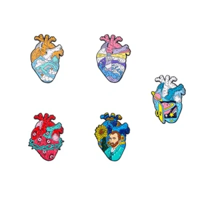 Image of Heart Enamel Pins Oil Painting Sky Sunflower Sea Planet Brooches Lapel Badges Anatomical Pin Jewelry Gifts for Backpack Clothing