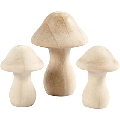 Image of 56519 Wooden Mushrooms 4.5 x2pc + 6.5 x1p