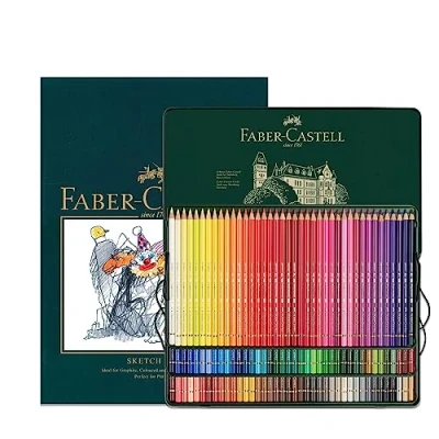 Image of Faber Castell A4 Sketch Pad &amp; Tin Of 120 Polychromos Artists Colouring Pencils Art Set For Adult Books, Craft Supplies, Drawing, Sketching, Lightfast Pencils, Schools, Home, College…