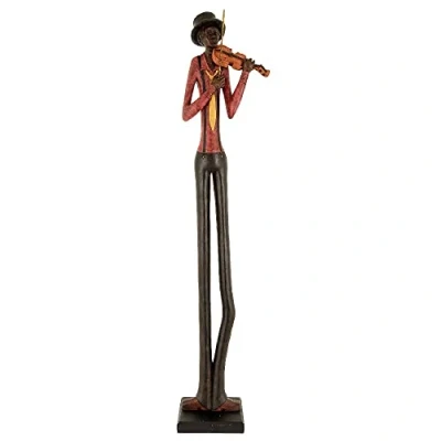 Image of Brown &amp; Red Resin Standing Jazz Violinist Musician Sculpture Figurine 60cm Height New Home Ornament Birthday Present
