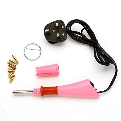 Image of Littleduckling Hot Fix Iron on Hotfix Applicator Wand Tool with 7 tips for Crystals Gem Rhinestones Studs Set Pink