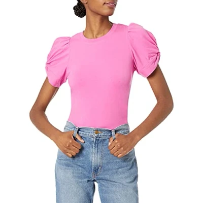 Image of Amazon Essentials Women&#039;s Classic Fit Puff Short Sleeve Crewneck T Shirt, Bright Pink, XXL