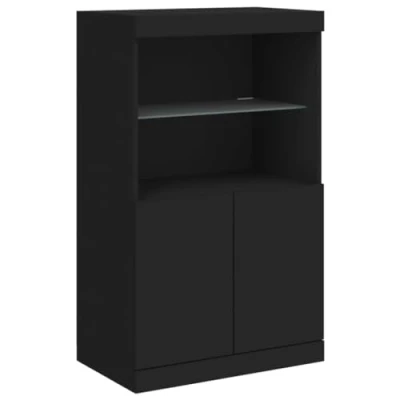 Image of vidaXL Black Sideboard with LED Lights Contemporary Storage Cabinet Durable and Stable Engineered Wood Construction Ample Space.