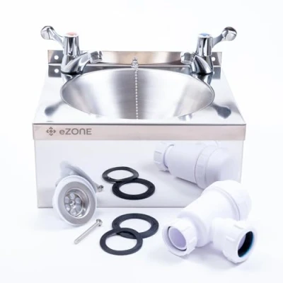 Image of Commercial Kitchen Stainless Steel Wall Hand Wash Basin Sink with Lever Taps &amp; Waste Kit
