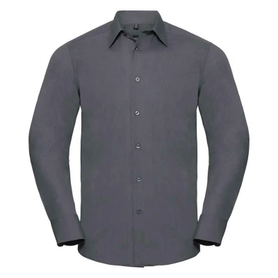 Image of Russell Athletic Collection Mens Poplin Tailored Long Sleeved Shirt (Convoy Grey) Dark Grey Size 4XL