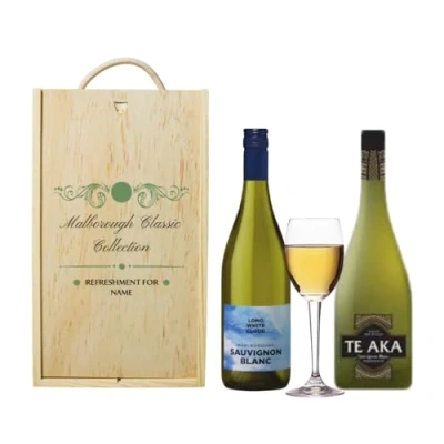 Image of Malborough Sauvignon Blanc Classic White Wine Set Collection in Double Wooden Box (12.5% ABV, 75cl, Marlborough) Gifts for Women, Te Aka, Long Cloud