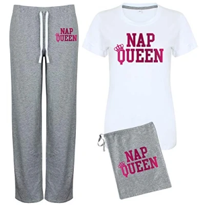 Image of Nap Queen T Shirt &amp; Trousers Pyjamas Set (XL, Pink)