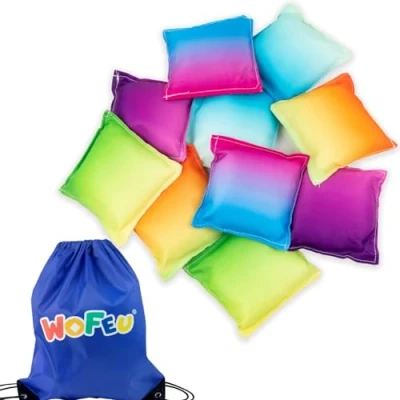 Image of WOFEU 10 Pcs Bean Bags for Kids Throwing, Gradient Cornhole Set Tossing Game Family Games Beanbags Party Supplies Includes Tote Bag