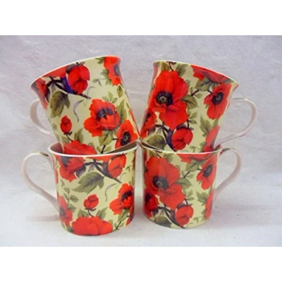 Image of Set of 4 China Palace Mugs in Vibrant red Poppy Design