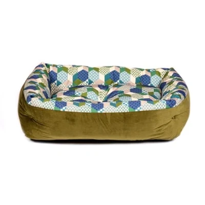 Image of Laura Ashley Thistle Patchwork with Thermal Filling Dog/Puppy Bed Lounger Large 35 in