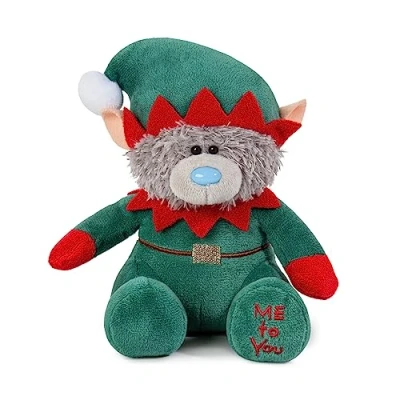 Image of Me to You Tatty Teddy Christmas Elf Bear 13cm High Official Collection, Blue,green,grey,red