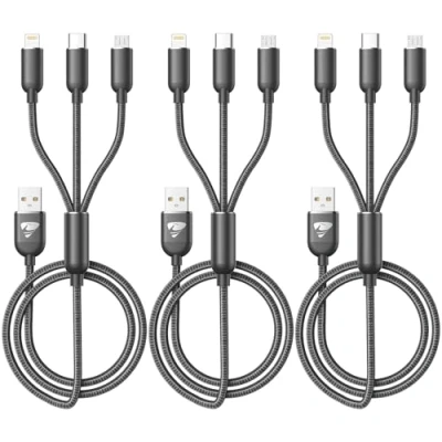 Image of Multi Charger Cable, USB Cable [3Pack 1.2M] Fast 3 in 1 Multiple Nylon Braided with Micro Type C Lightning Connector for iPhone, Android Samsung, Huawei, Nexus, Nokia,LG, Sony