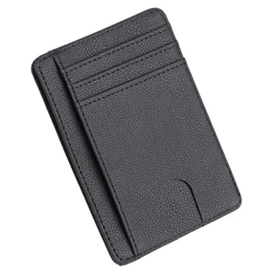 Image of fivekim Slim Rfid Blocking Leather Wallet Credit Id Card Holder Purse Money Case For Men Women Black