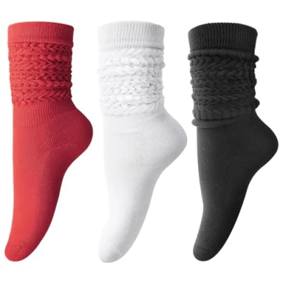 Image of DRESHOW 3 Pairs Women Slouch Socks Extra Long High Thigh Cotton Knit Soft Scrunch Warm Thick Knee Boot
