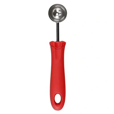 Image of KitchenCraft Melon Baller Fruit Scoop, Soft Grip Easy to Clean Stainless Steel Head Cuts, 17cm (6.7&quot;), Red