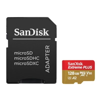 Image of SANDISK CARDS EXTREME PLUS MICROSDXC 128GB+SD ADAPTER 200MB/S 90MB/S A2 C10 V3