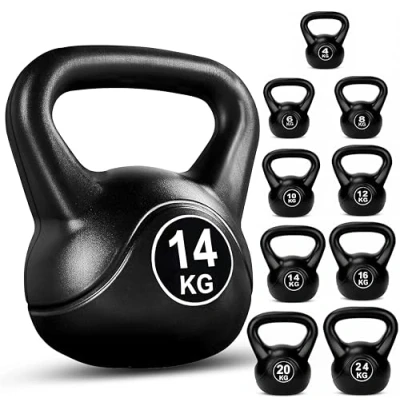 Image of FK Sports 4KG, 6KG, 8KG, 10KG, 12KG, And 14KG Kettlebell Heavy Weight Kettle Bell For Strength Cardio Training Home Gym Fitnes Workout Bodybuilding Lifting (Black 14KG)